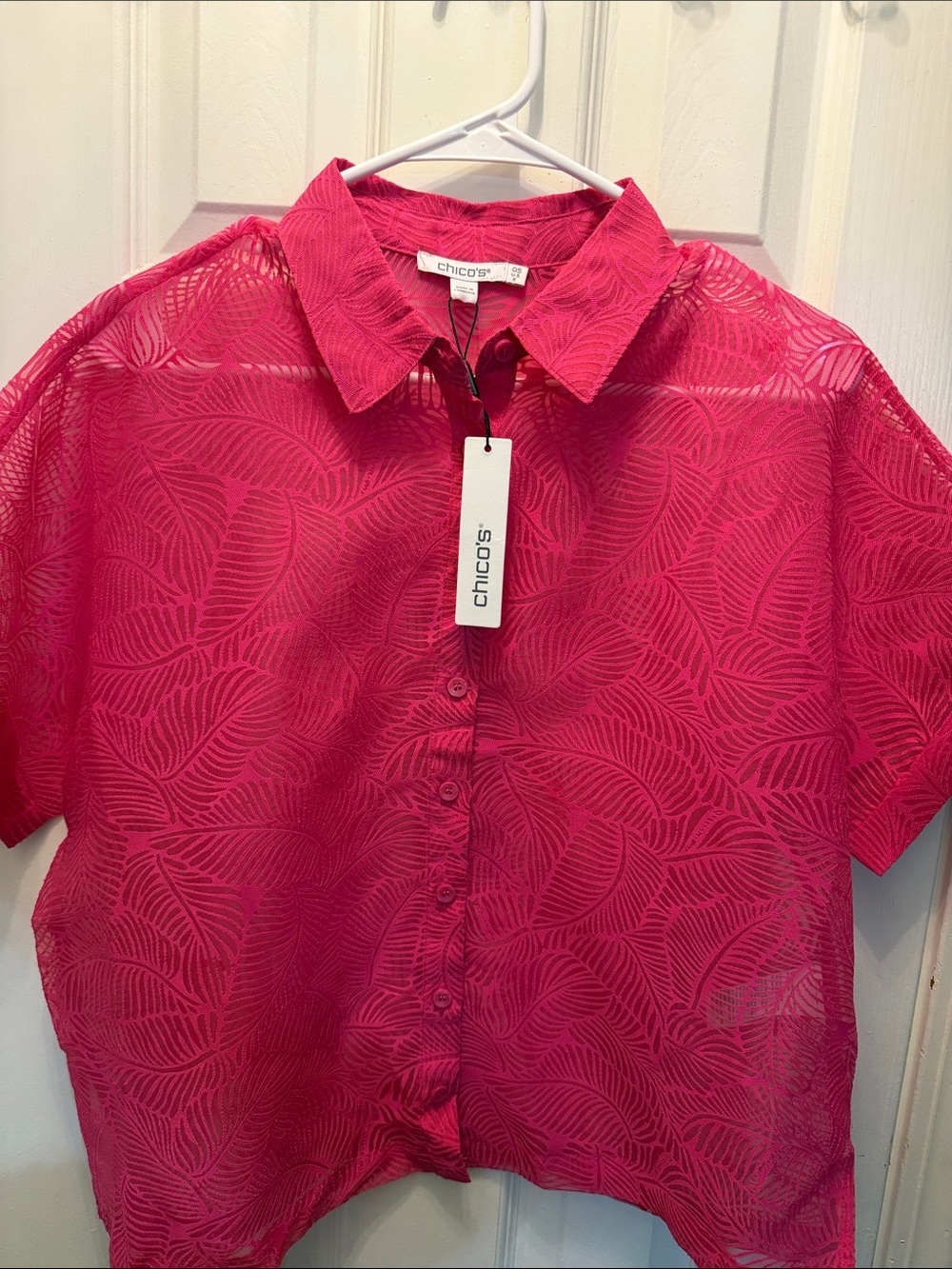 Chico's Hot Pink Textured Button-Up Shirt